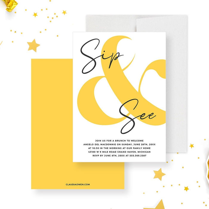 Sip and See Invitation Digital Download, Baby Brunch Invitation Template, Custom New Baby Invites