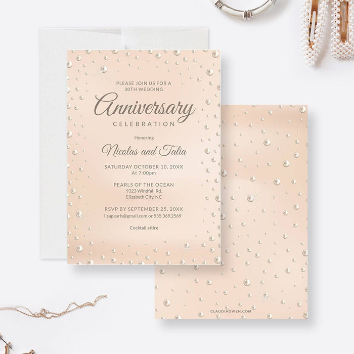 Pearl 30th Wedding Anniversary Invitation Editable Template, Pearl Birthday Printable Digital Download, Quinceanera Birthday