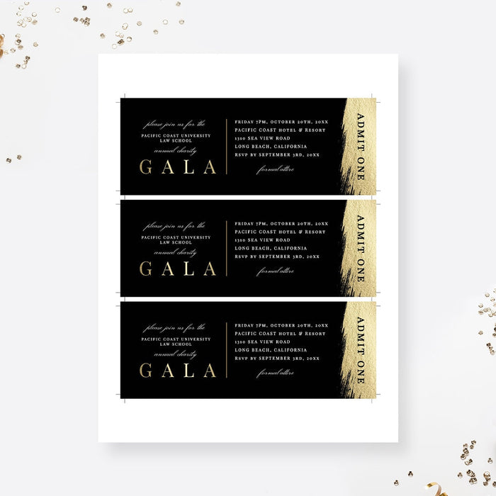 Gala Ticket Template, Black and Gold Gala Ticket Invitation, Admit One Printable Digital Download, Business Event Tickets