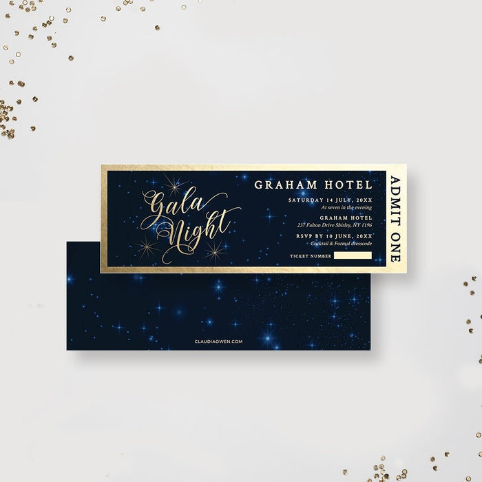 Gala Night Ticket Template, Night Sky Ticket Invitation, Admit One Printable Digital Download, Business Event Star Tickets