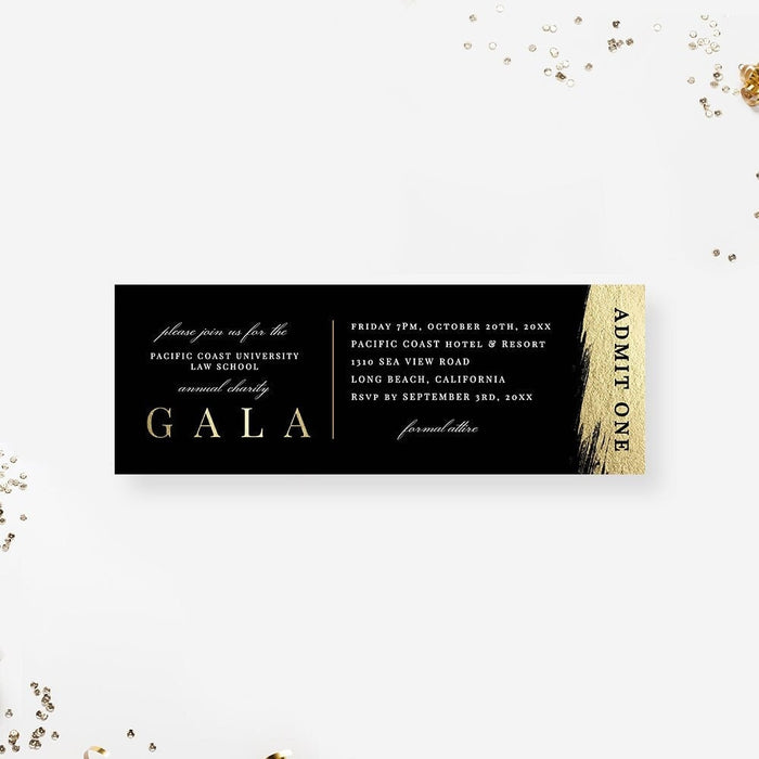 Gala Ticket Template, Black and Gold Gala Ticket Invitation, Admit One Printable Digital Download, Business Event Tickets