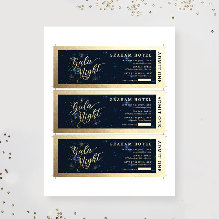 Gala Night Ticket Template, Night Sky Ticket Invitation, Admit One Printable Digital Download, Business Event Star Tickets