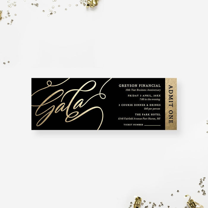 Golden Gala Ticket Template, Admit One Printable Digital Download, Black and Gold Ticket Invitation, Event Tickets