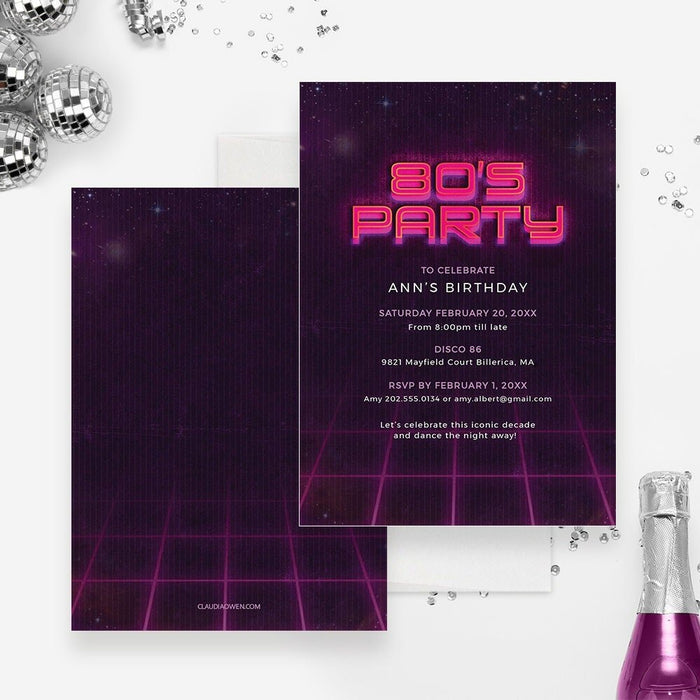 80s Birthday Party Invitation Template, 1980s Party Digital Download, Eighties Printable Party, 80s Retro