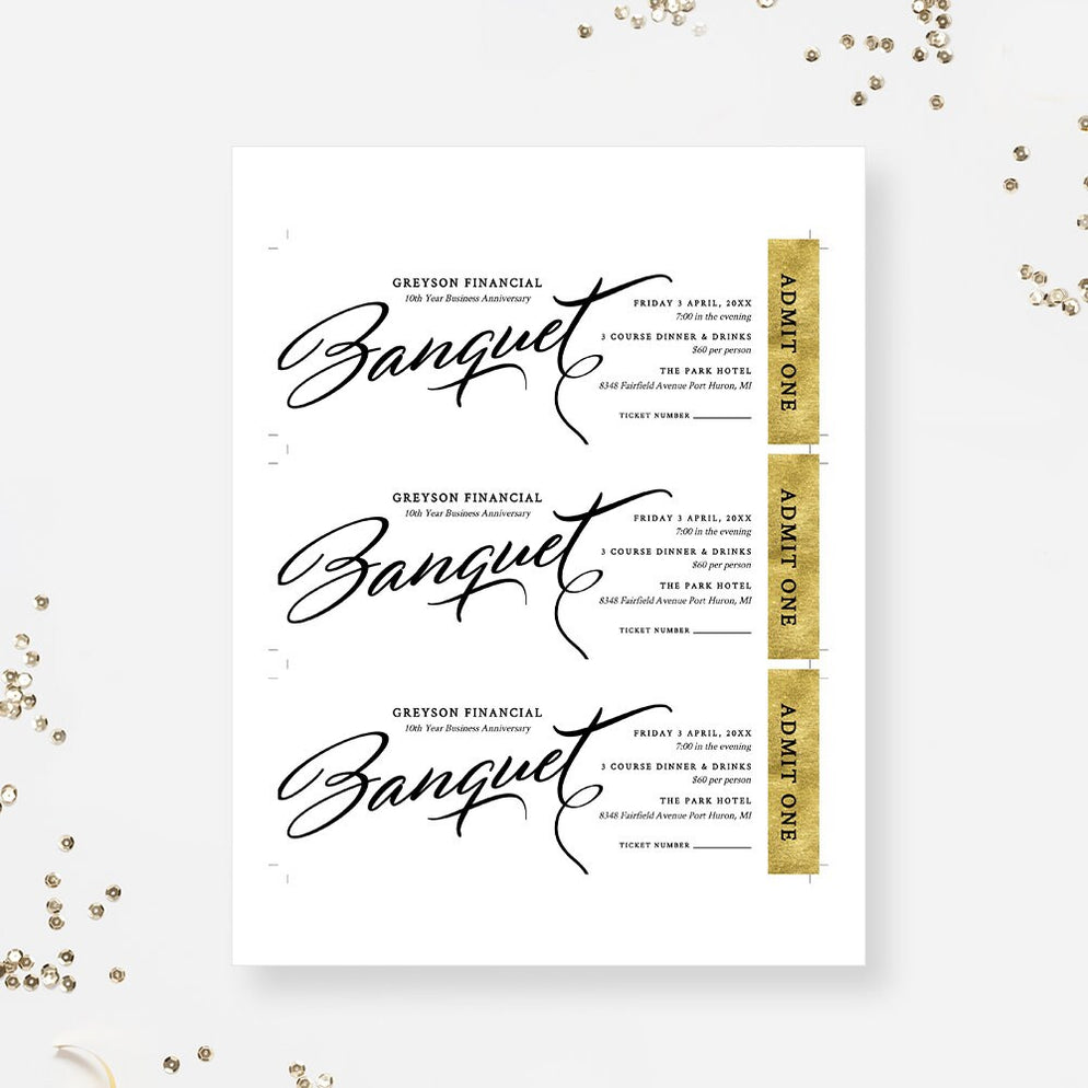 Banquet Ticket Template, Admit One Printable Digital Download, Elegant