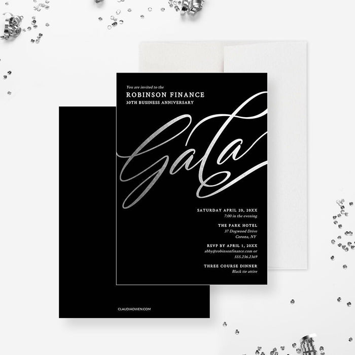 Silver Gala Invitation Editable Template, Corporate Work Party Invite, Business Digital Download, Elegant Company Event