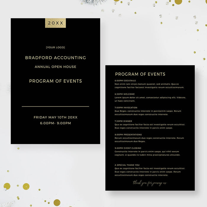 Annual Open House Invitation Set, Elegant Save the Date Cards, Business Program of Events Ceremony Editable Template, Work Anniversary