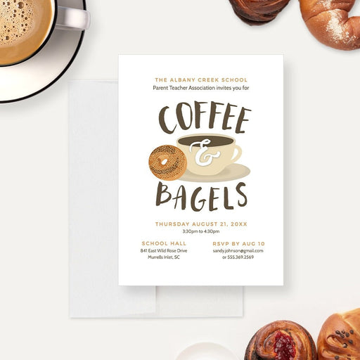 a coffee and bagels invitation card 