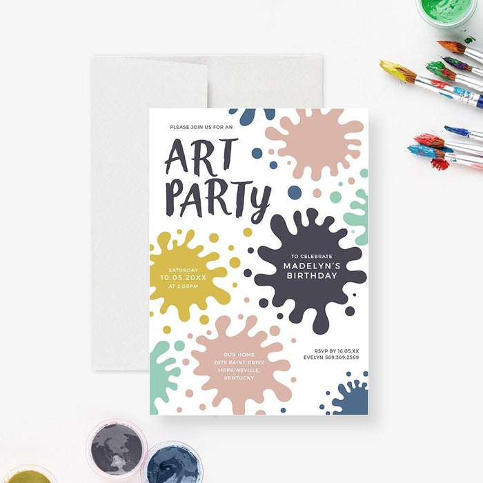 Art Party Editable Template, Painting Birthday Digital Invitation, Kids Art Birthday Party Instant Download, Dress for a Mess Digital File