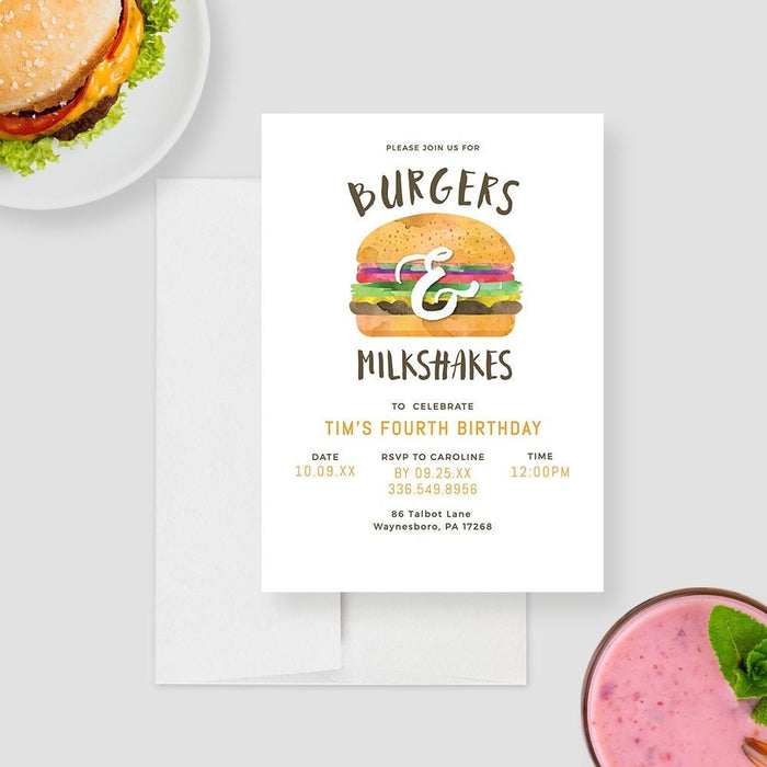 Burgers and Milkshakes Party Invitation Template, 7th 8th 9th 10th Kids Birthday Printable Digital Download, Toddler Birthday