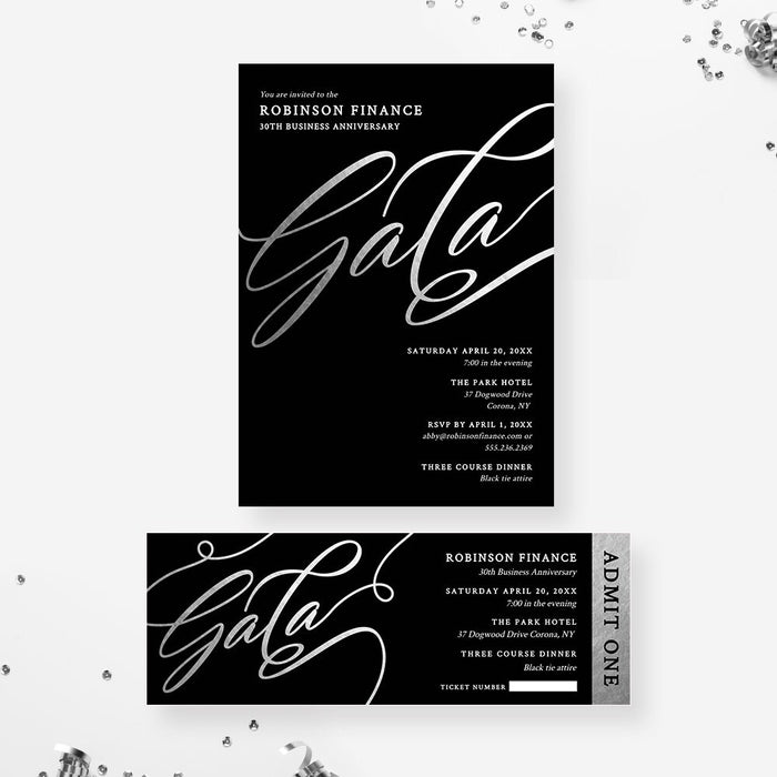 Silver Gala Invitation Editable Template, Corporate Work Party Invite, Business Digital Download, Elegant Company Event