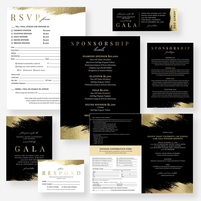 Gala Party Invitation Template, Business Sponsorship Form Digital Download, RSVP Card, Event Program Template, Ticket Invite Set