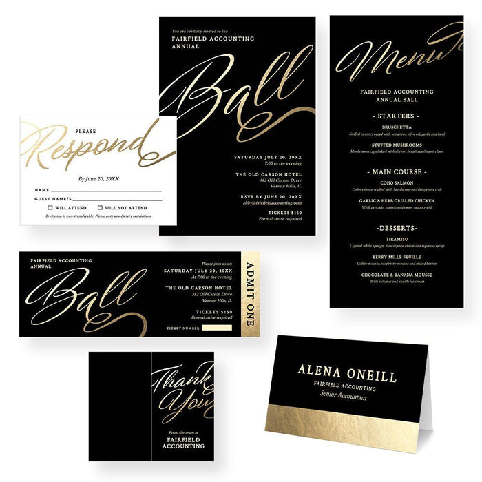 Ball Party Invitation Template, Elegant Annual Client Appreciation Ball, Formal Corporate Invites, Menu RSVP Ticket