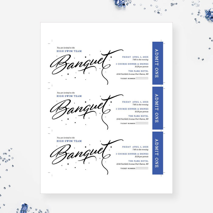 Banquet Ticket Template, Admit One Printable Digital Download, Elegant Ticket Invitation, Event Tickets