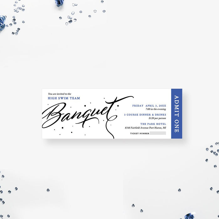 Banquet Ticket Template, Admit One Printable Digital Download, Elegant Ticket Invitation, Event Tickets