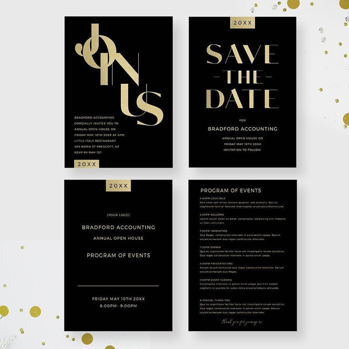 Annual Open House Invitation Set, Elegant Save the Date Cards, Business Program of Events Ceremony Editable Template, Work Anniversary