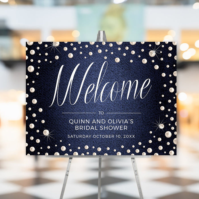 Denim and Pearls Welcome Sign Template, Pearl Digital Download, Pearl Wedding Anniversary Reception Sign Printable File, Personalized Sign