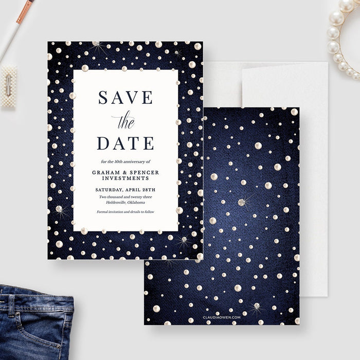 Denim and Pearls Save the Date Template, Denim Party Printable Digital Download, Personalized Save the Date Invitation Card