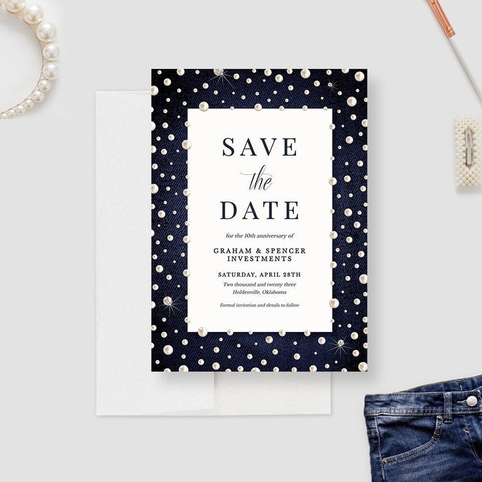 Denim and Pearls Save the Date Template, Denim Party Printable Digital Download, Personalized Save the Date Invitation Card