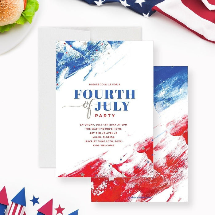 4th of July Invitation Template, Fourth of July Digital Download, Independence Day Celebration Invites