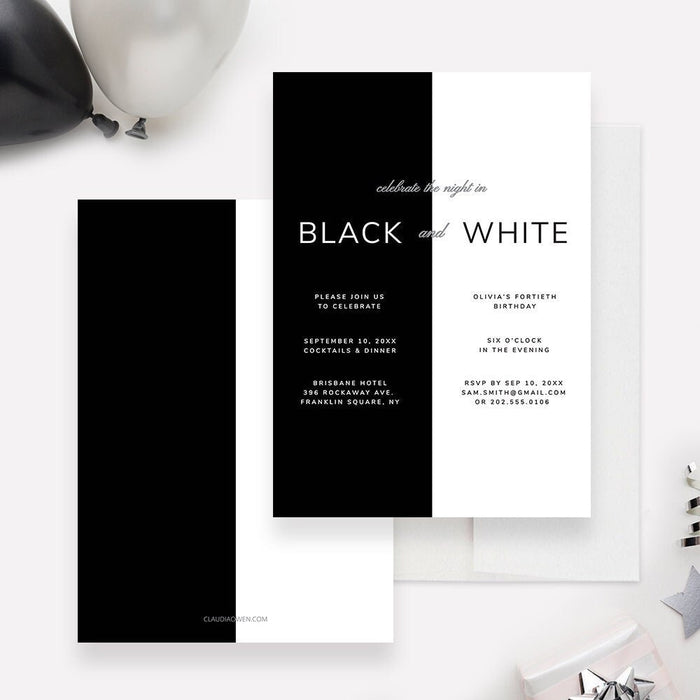 Black and White Party Invitation Editable Template, Black and White Theme Celebration Invites Digital Download