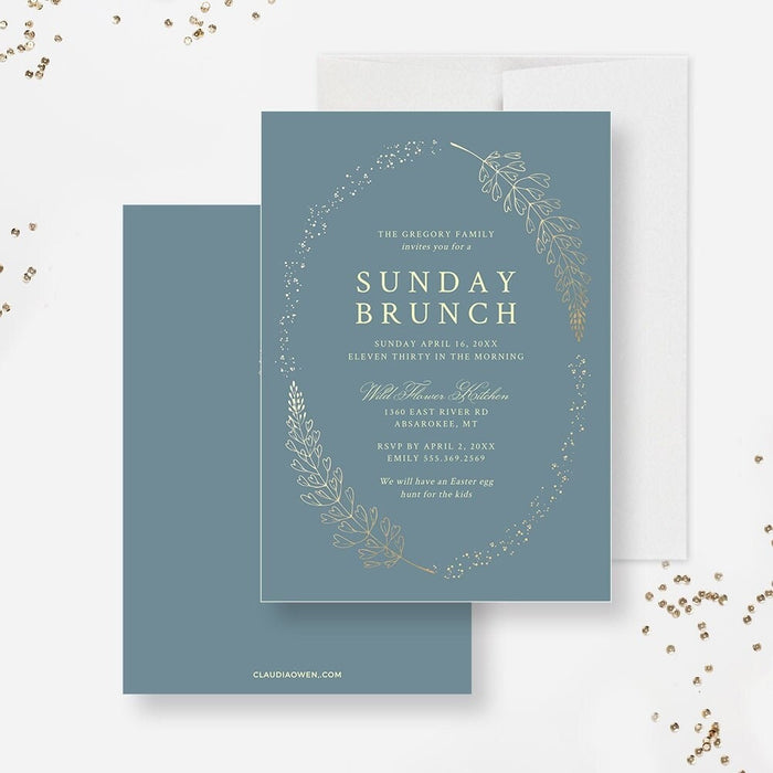 Brunch Party Invitation Editable Template, Bridal Shower Digital Download Invites,  Blue and Gold Engagement Party Invitation