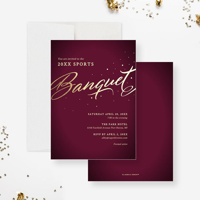 Banquet Invitation Template, Professional Business Event Burgundy Maroon and Gold, Corporate Company Digital Download