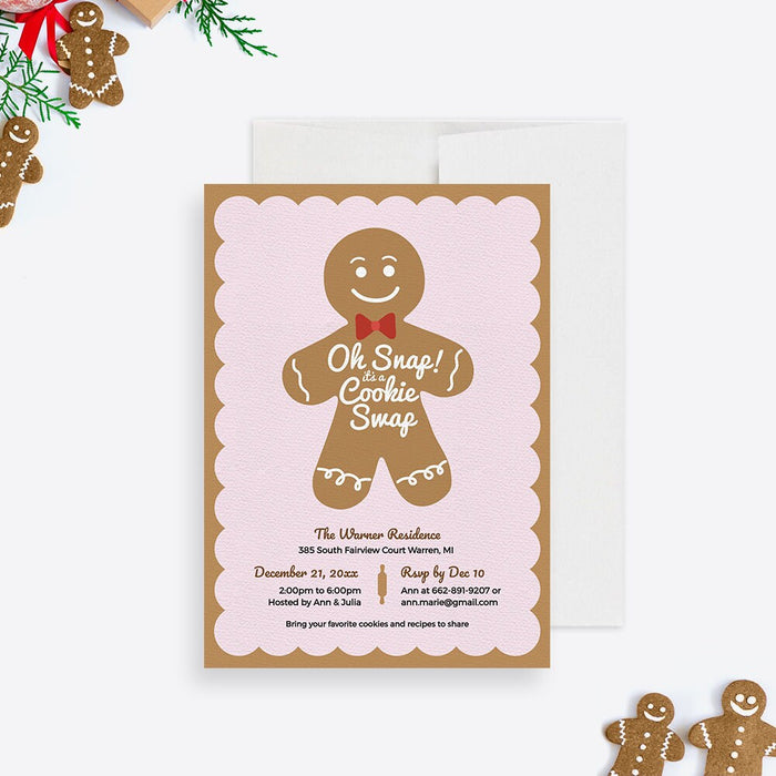 Oh Snap Its a Cookie Swap Holiday Party Invitation Template, Gingerbread Cookie Christmas Printable Digital Download, Cookie Exchange