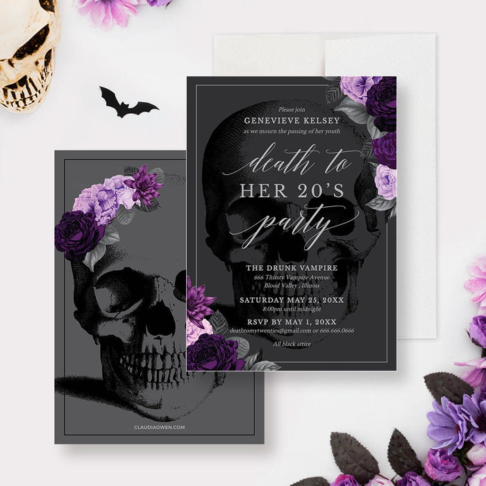 Death to My 20s Party Invitation Template Purple Flowers, RIP 20s Digital Download, RIP Twenties Invites, RIP 30s 40s Funeral for My Youth