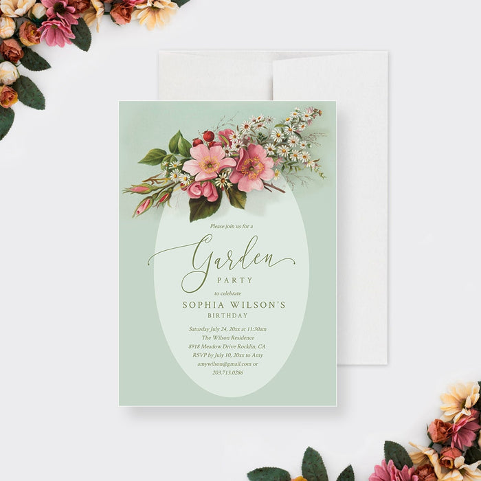 Garden Party Invitation Digital Download, Floral Spring Birthday Invites for Women Instant Download Print, Bridal Wedding Shower Cards
