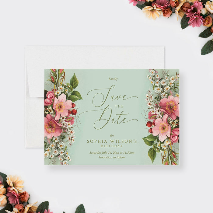Spring Floral Save the Date Card Editable Template, Garden Party Save Our Date Digital Download, Birthday Save the Date with Flowers