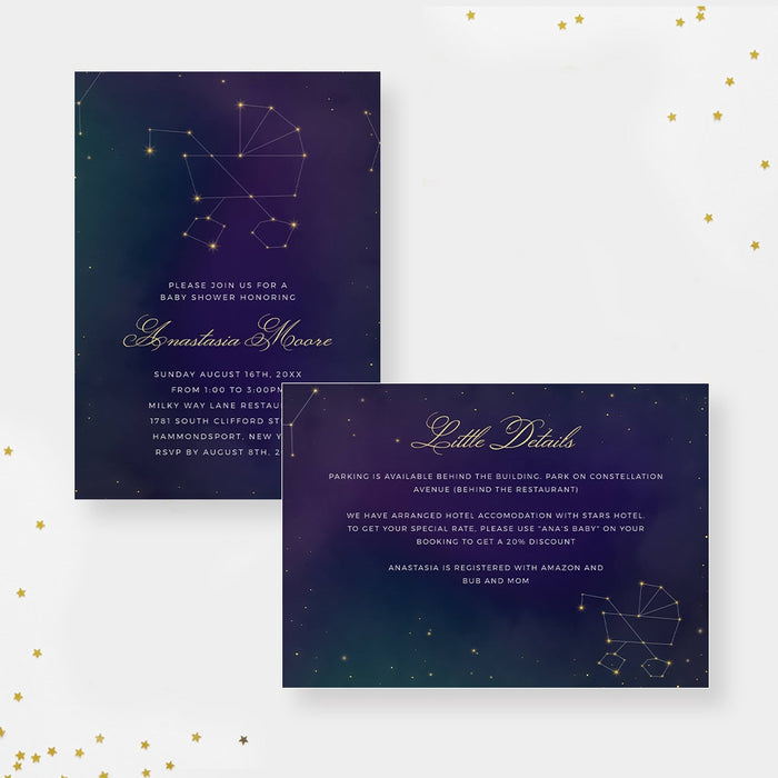 Celestial Themed Baby Shower Invitation Digital Download, Personalized Galaxy Baby Shower Invites, Starry Night Sky Stroller Constellation
