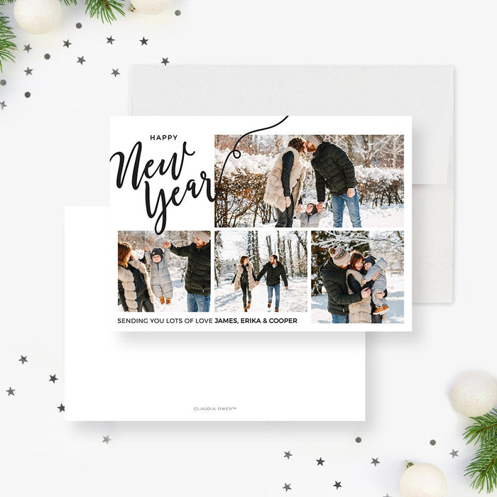 Happy New Year Family Greeting Card Template, Modern Holiday Printable Card Digital Download, Holiday Instant Download