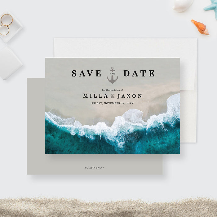 Sea Save the Date Card Beach Summer Nautical Themed Editable Template, Digital Download Tropical Paradise Destination Wedding Printable
