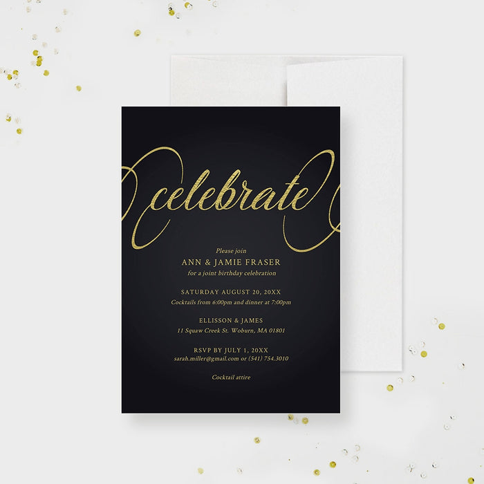 Elegant Adult Birthday Party Invitation Template, Joint Birthday Printable Digital Download, Combined Double Shared Birthday