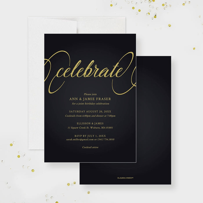 Elegant Adult Birthday Party Invitation Template, Joint Birthday Printable Digital Download, Combined Double Shared Birthday