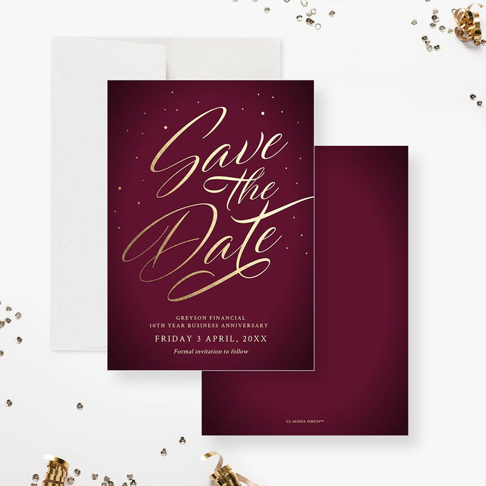 Save the Date Template in Burgundy and Gold, Business Save the Date Digital Download, Elegant Company Save the Date