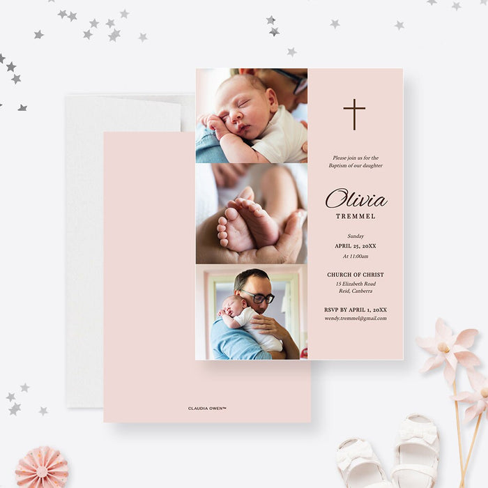 Girl Baptism Invitation Template Digital Download with Photo, First Holy Communion Printable Invitation, Religious Catholic Invite