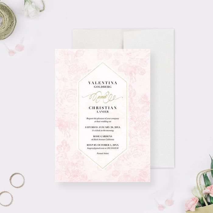 Rose Wedding Invitation Template, Blush Pink Wedding Anniversary Instant Digital Download, Engagement Printable Party Invites