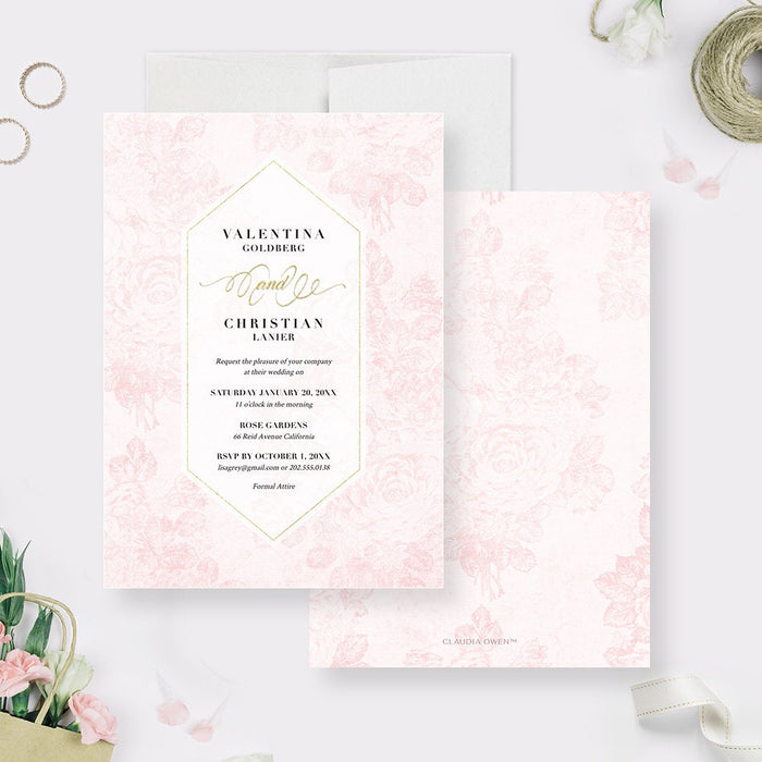 Rose Wedding Invitation Template, Blush Pink Wedding Anniversary Instant Digital Download, Engagement Printable Party Invites