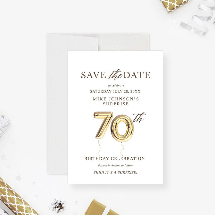 70th Save the Date Card Template, 70 Seventy Birthday Balloon Digital Download, Seventieth Business Wedding Anniversary