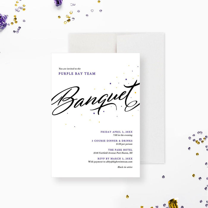 Banquet Party Invitation Template in Black and Purple, Professional Business Invites Digital Download, Corporate Formal End of Season Event