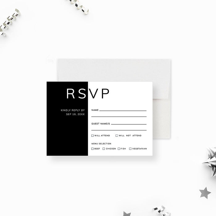 Black and White RSVP Template Card with Menu Selection, Enclosure Cards, Details Card Digital Download, Printable RSVP Cards