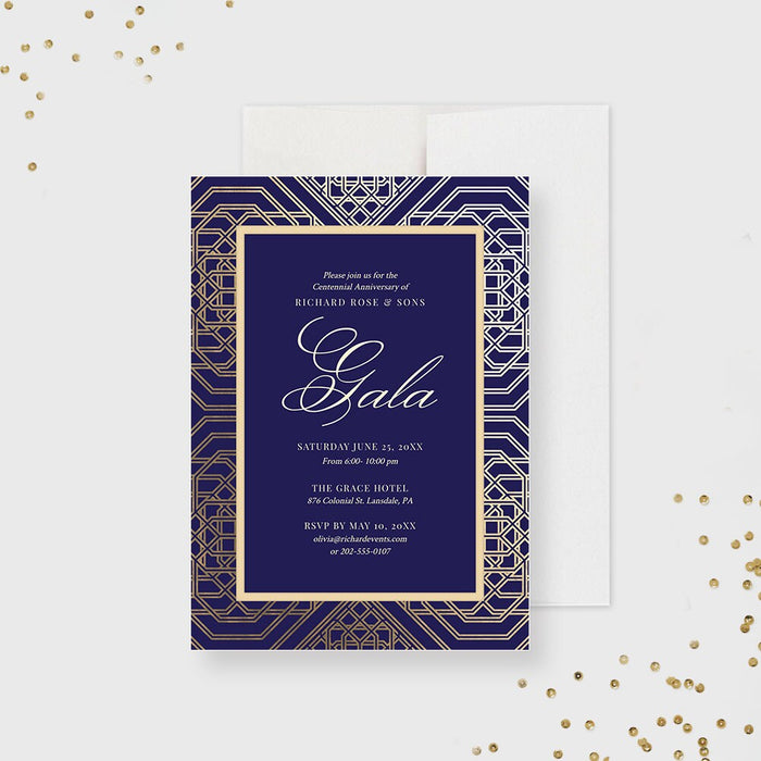 Business Party Invitation Editable Template, Elegant Gala Invitation, Formal Company Party Blue and Gold, Retirement Party Digital Download