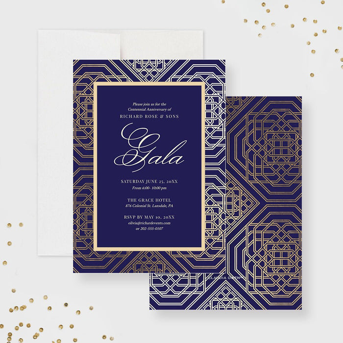 Business Party Invitation Editable Template, Elegant Gala Invitation, Formal Company Party Blue and Gold, Retirement Party Digital Download