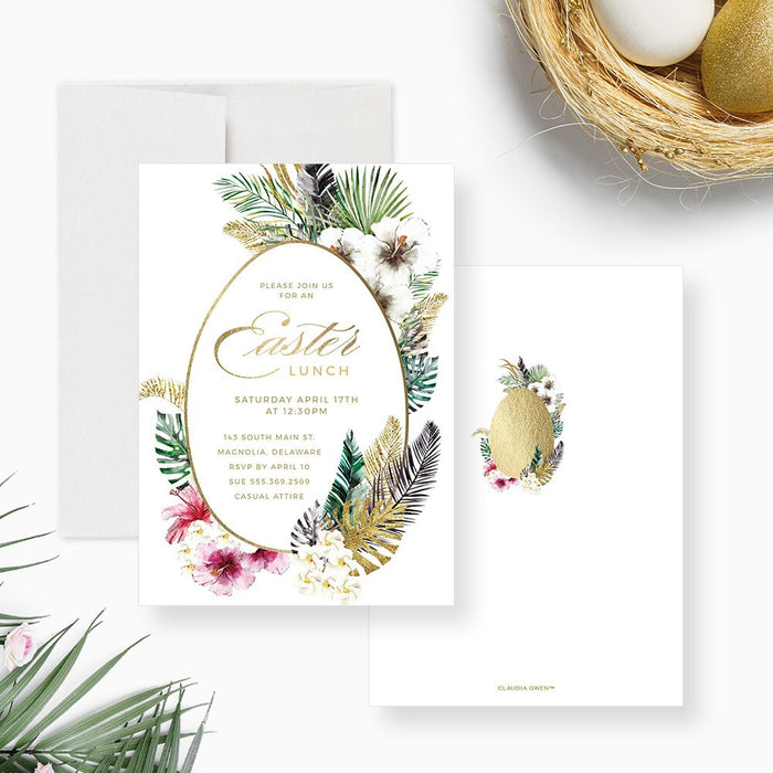 Easter Lunch Invitation Digital Download, Custom Easter Brunch Invites for Women, Printable Tropical Easter Egg Hunt Template