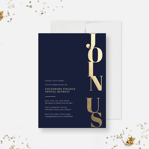 a navy and gold foil foiled business card