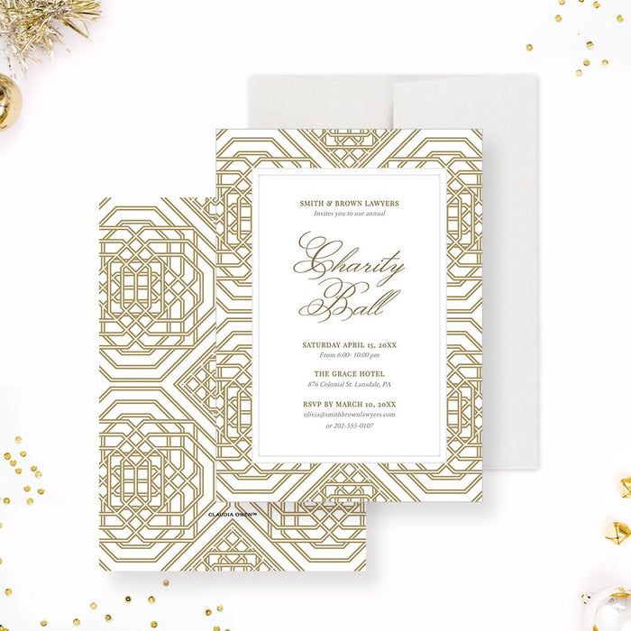 Charity Ball Party Editable Invitation Template, Fancy Formal Professional Digital Download, Elegant Gold Invite, Corporate Business Party