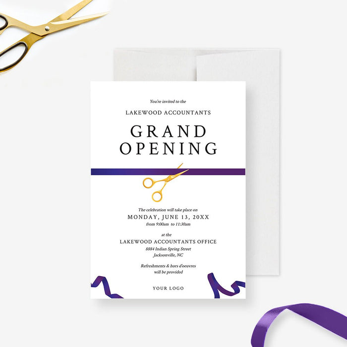 Grand Opening Editable Template Launch Party Digital Download, Purple Ribbon Cutting Ceremony, New Small Business Opening, New Office