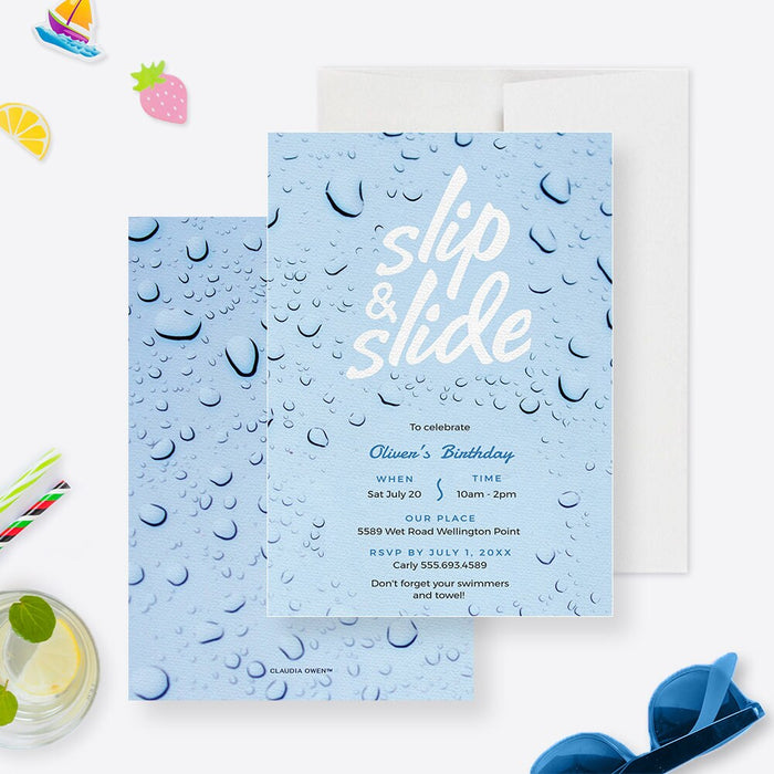 Slip and Slide Pool Birthday Party Invitation Template, Summer Party Printable Digital Download, Swimming Party Invite
